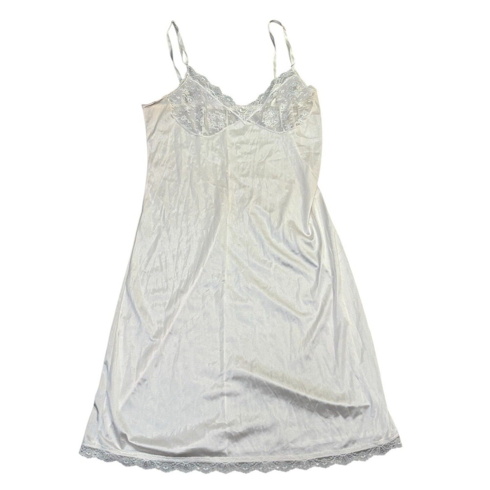 Vintage Ivory Lace Trim Nylon Slip Dress Size 36 Lingerie Collectible Classics